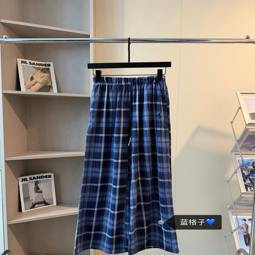랄프로렌 블루 체크 자수 로고 팬츠