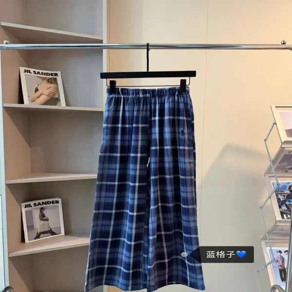 랄프로렌 블루 체크 자수 로고 팬츠