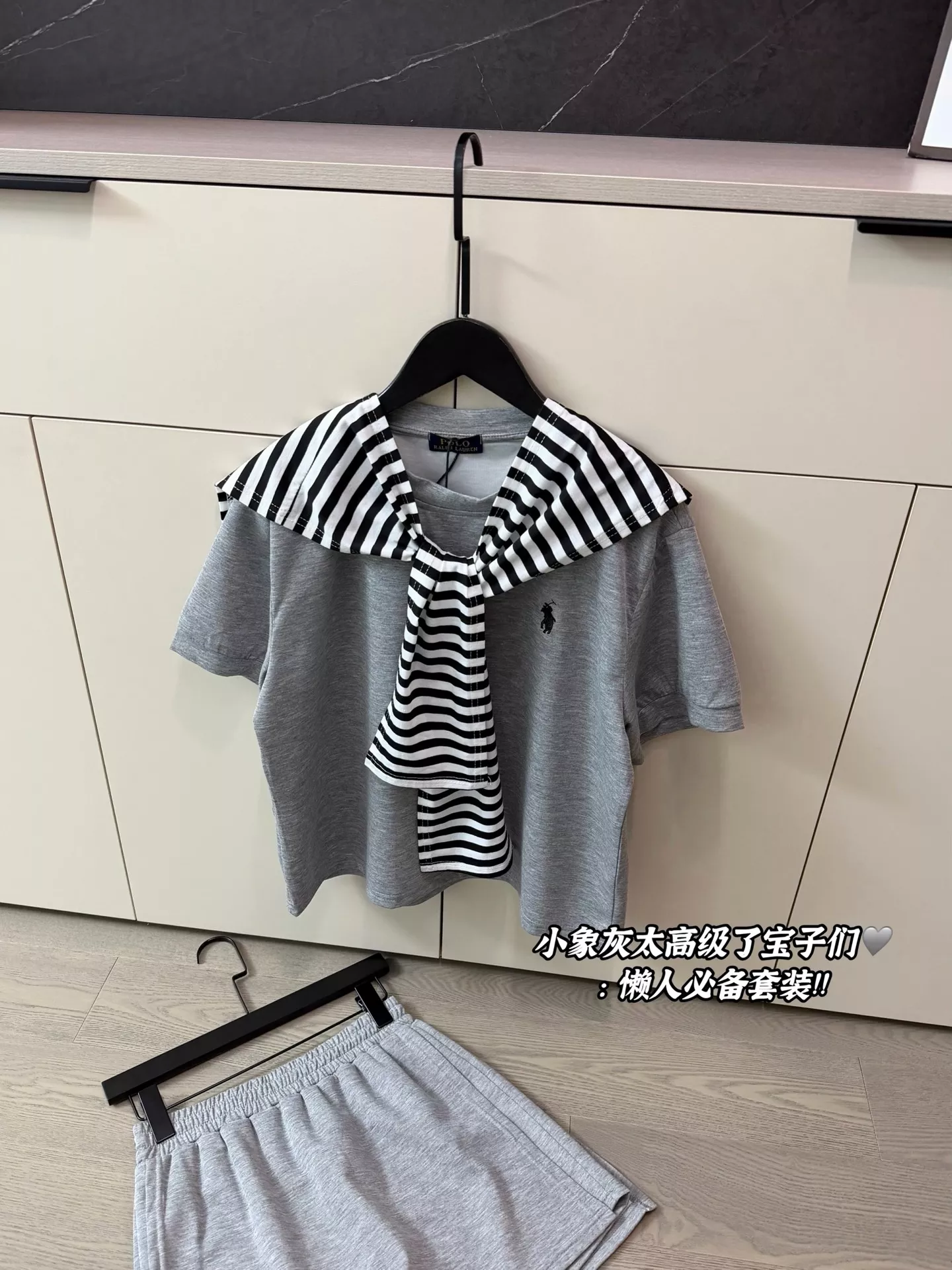 랄프로렌 전마 자수 반소매 반바지 세트 상세 이미지 5