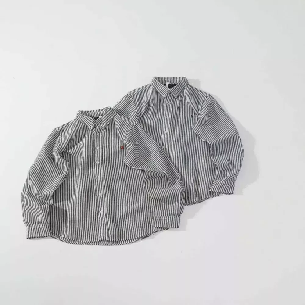 랄프로렌 자수 포인트 린넨 스트라이프 셔츠