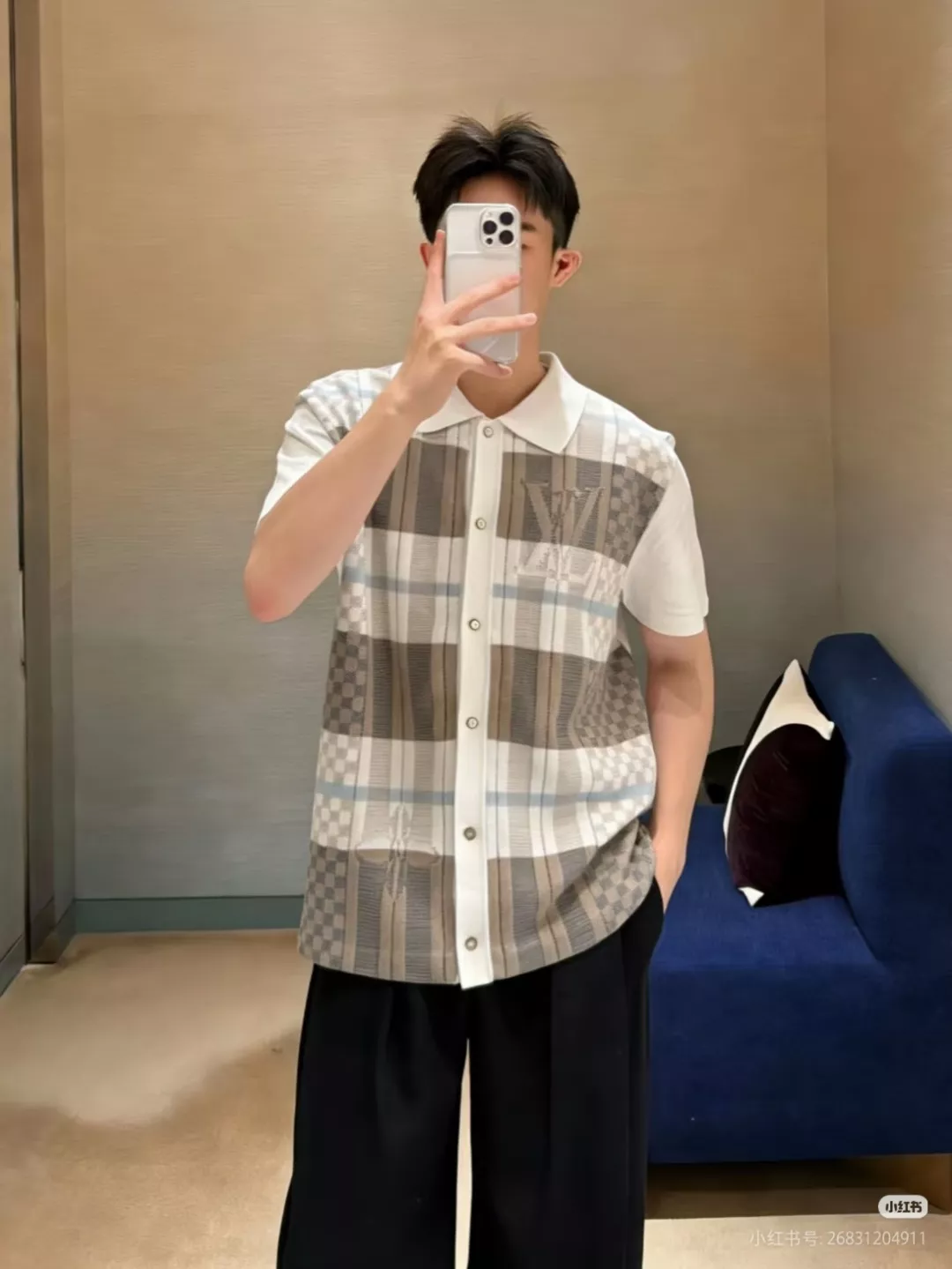 루이비통 격자 자카드 플라워 니트 반소매 상세 이미지 16