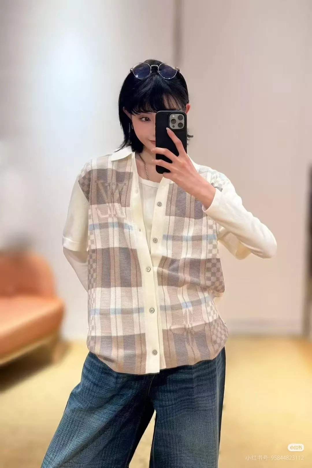 루이비통 격자 자카드 플라워 니트 반소매 상세 이미지 20