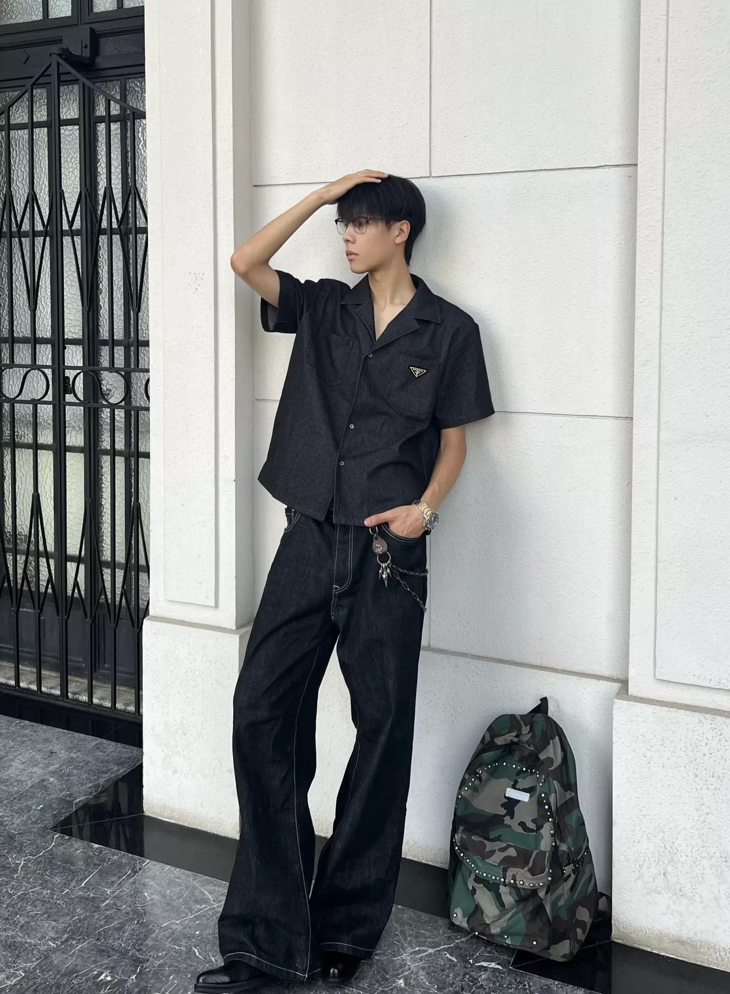 프라다 빈티지 워싱 쿠바 칼라 데님 셔츠 상세 이미지 6