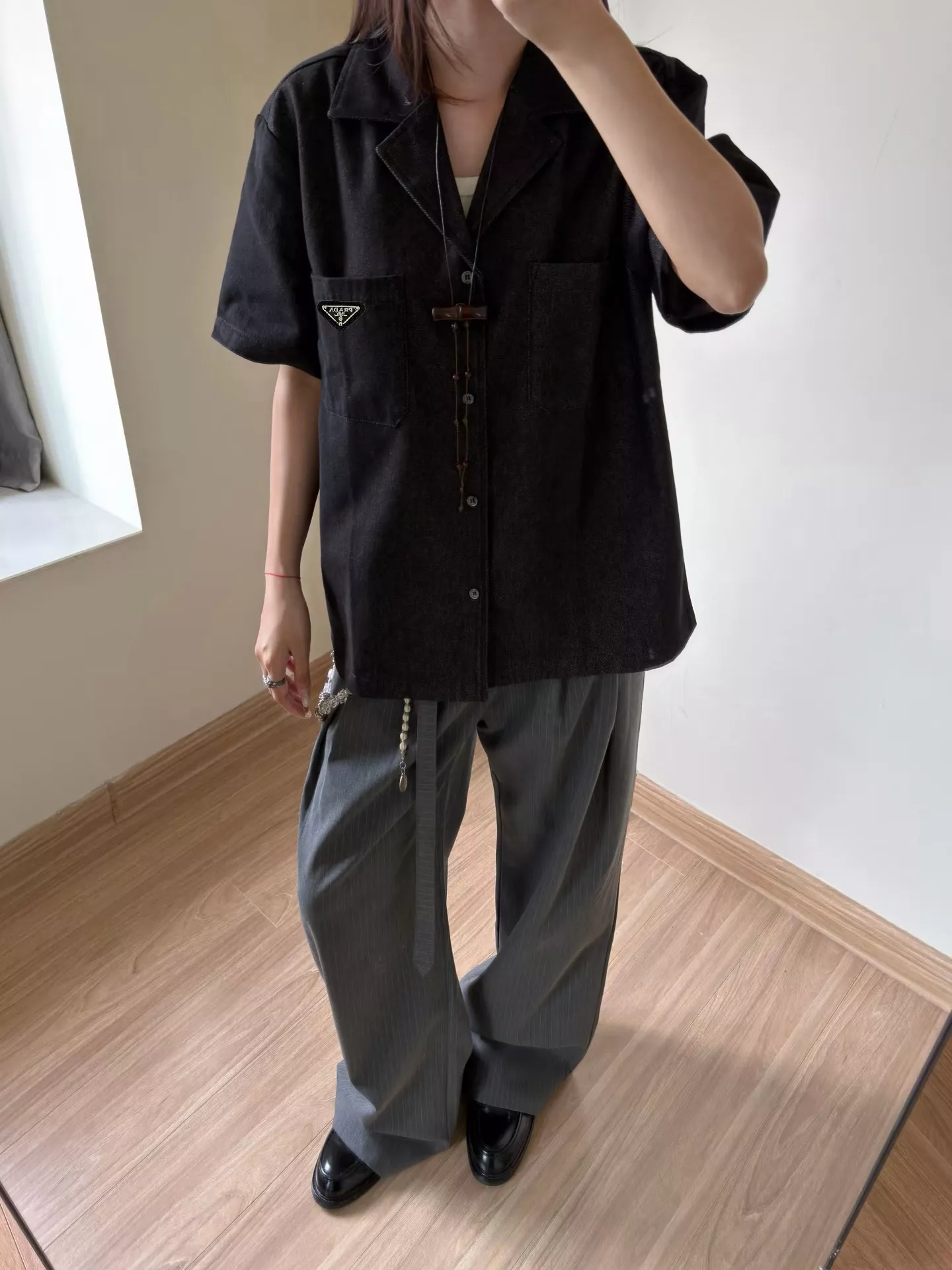 프라다 빈티지 워싱 쿠바 칼라 데님 셔츠 상세 이미지 27