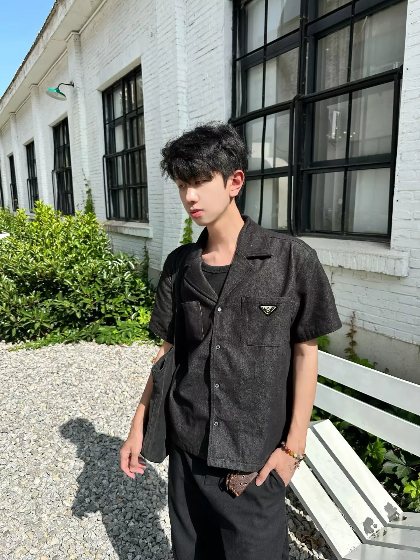 프라다 빈티지 워싱 쿠바 칼라 데님 셔츠 상세 이미지 25