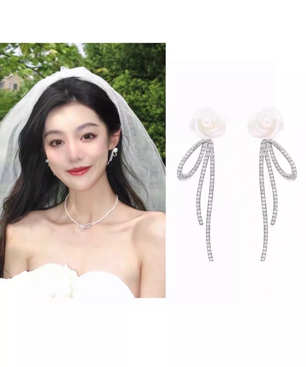 해팡 진주 장식 드롭 이어링 상세 이미지 4