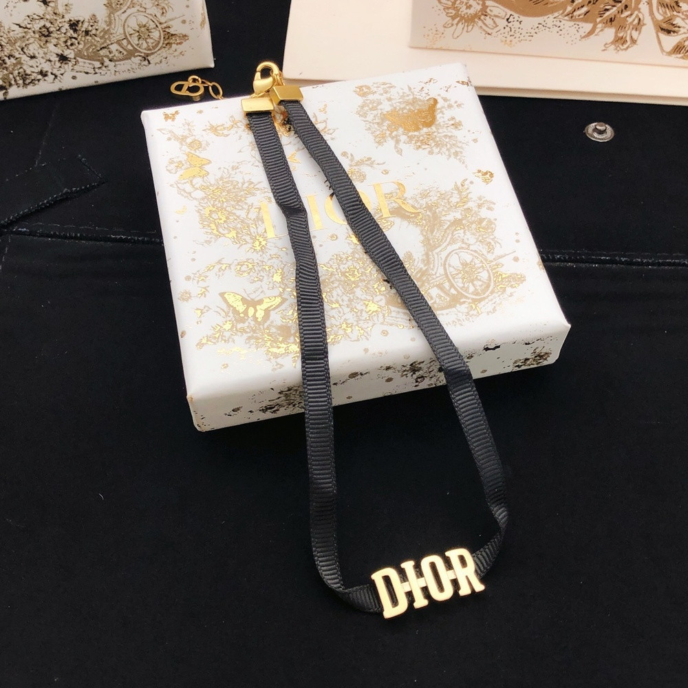 디올 블랙 코드 체인 목걸이