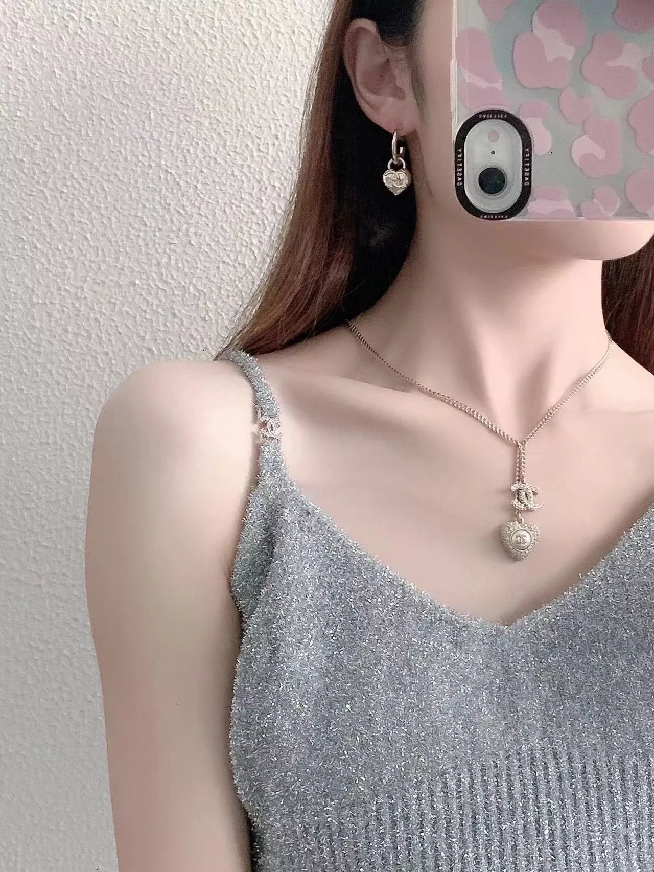 샤넬 진주 하트 더블 펜던트 네크리스 상세 이미지 2