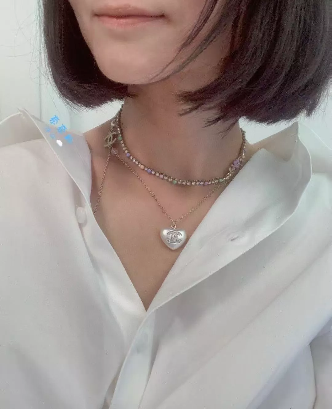 샤넬 진주 하트 레진 장식 목걸이 상세 이미지 4