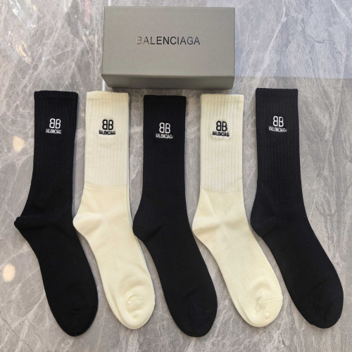 발렌시아가 자수 로고 코튼 중목 양말
