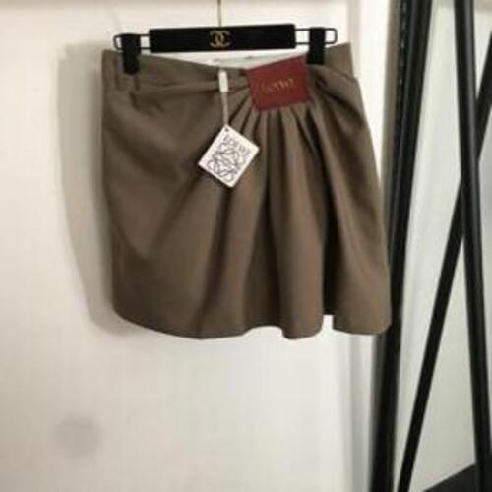 로에베 로고 가죽라벨 주름 디테일 테일러드 미니스커트 (이너 팬츠 내장)