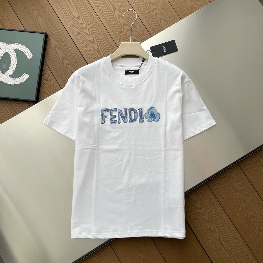 펜디 자수 플라워 로고 반소매 티셔츠