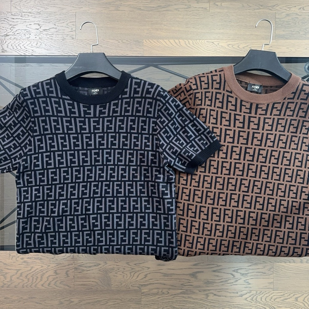 펜디 더블에프 패턴 니트 반소매 탑