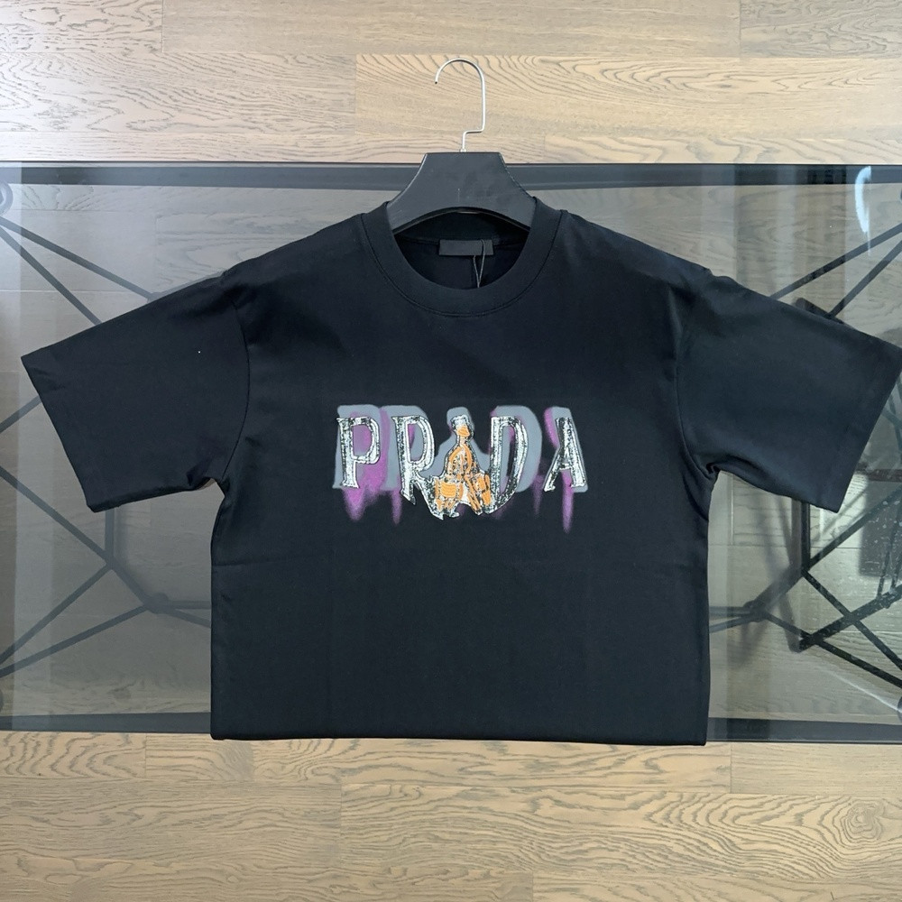 프라다 자수 로고 반소매 티셔츠