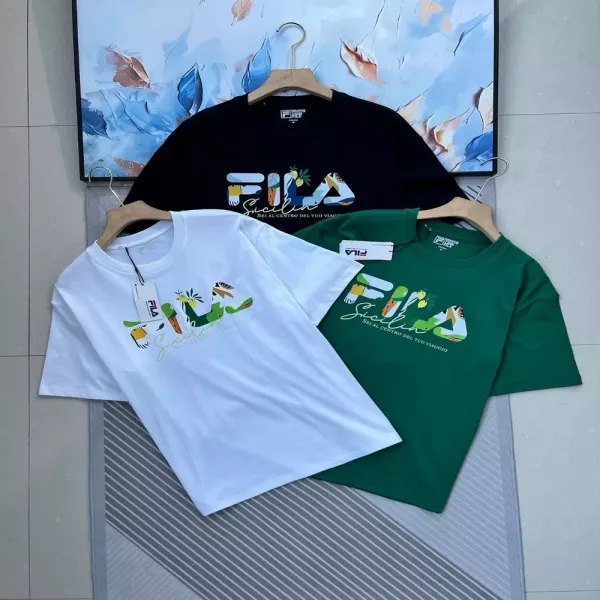 휠라 프린트 라운드넥 반소매 티셔츠