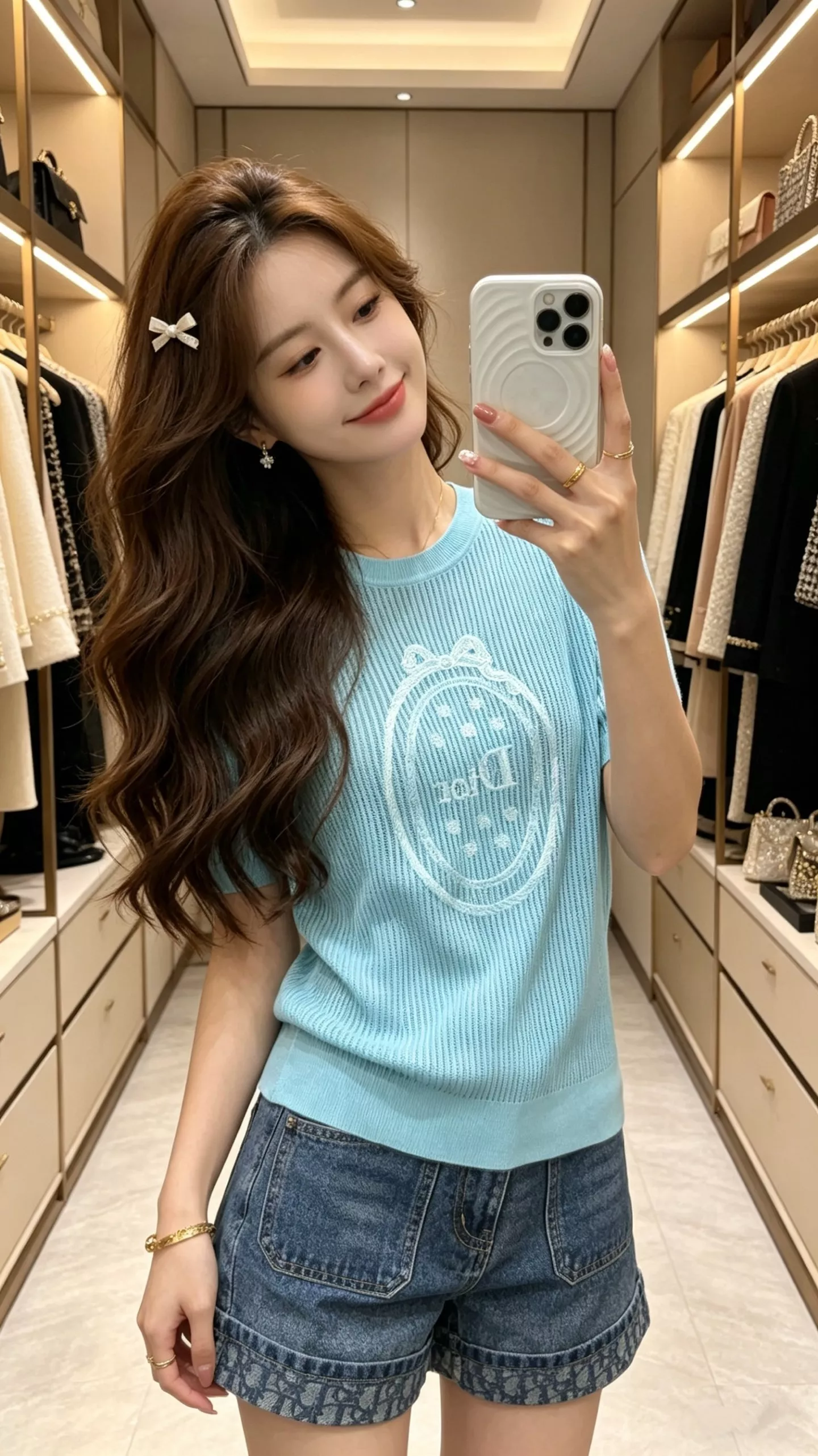 디올 자수 라운드넥 반소매 상의 상세 이미지 11
