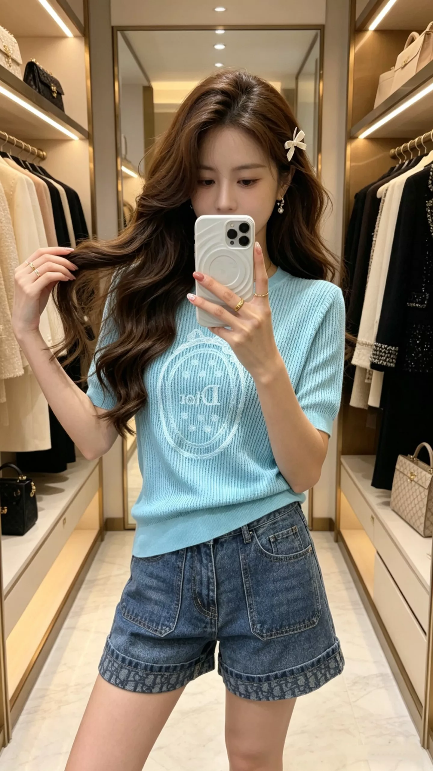 디올 자수 라운드넥 반소매 상의 상세 이미지 12