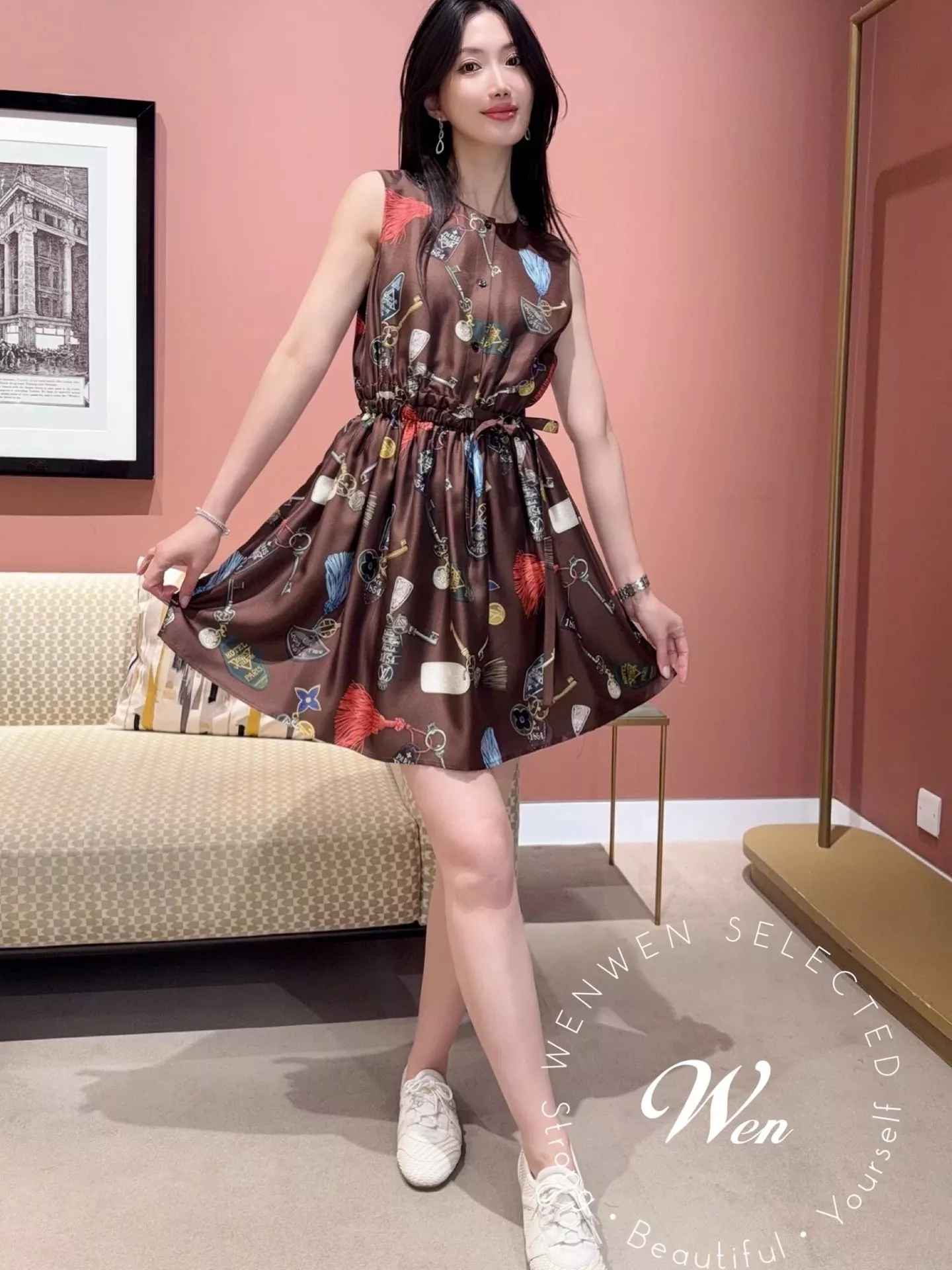 루이비통 프린트 민소매 원피스 상세 이미지 33