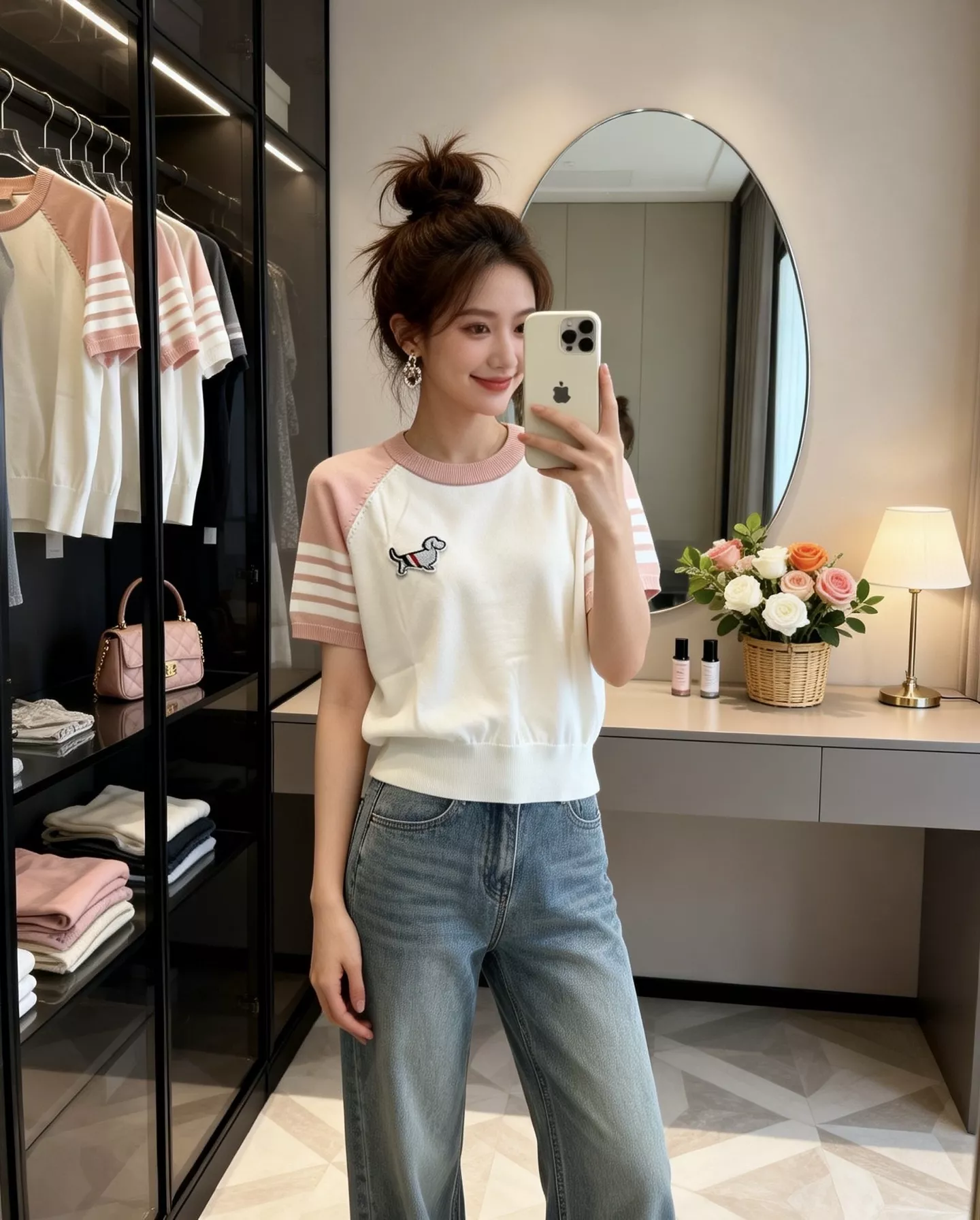 톰브라운 자수 배색 래글런 반소매 상의 상세 이미지 15
