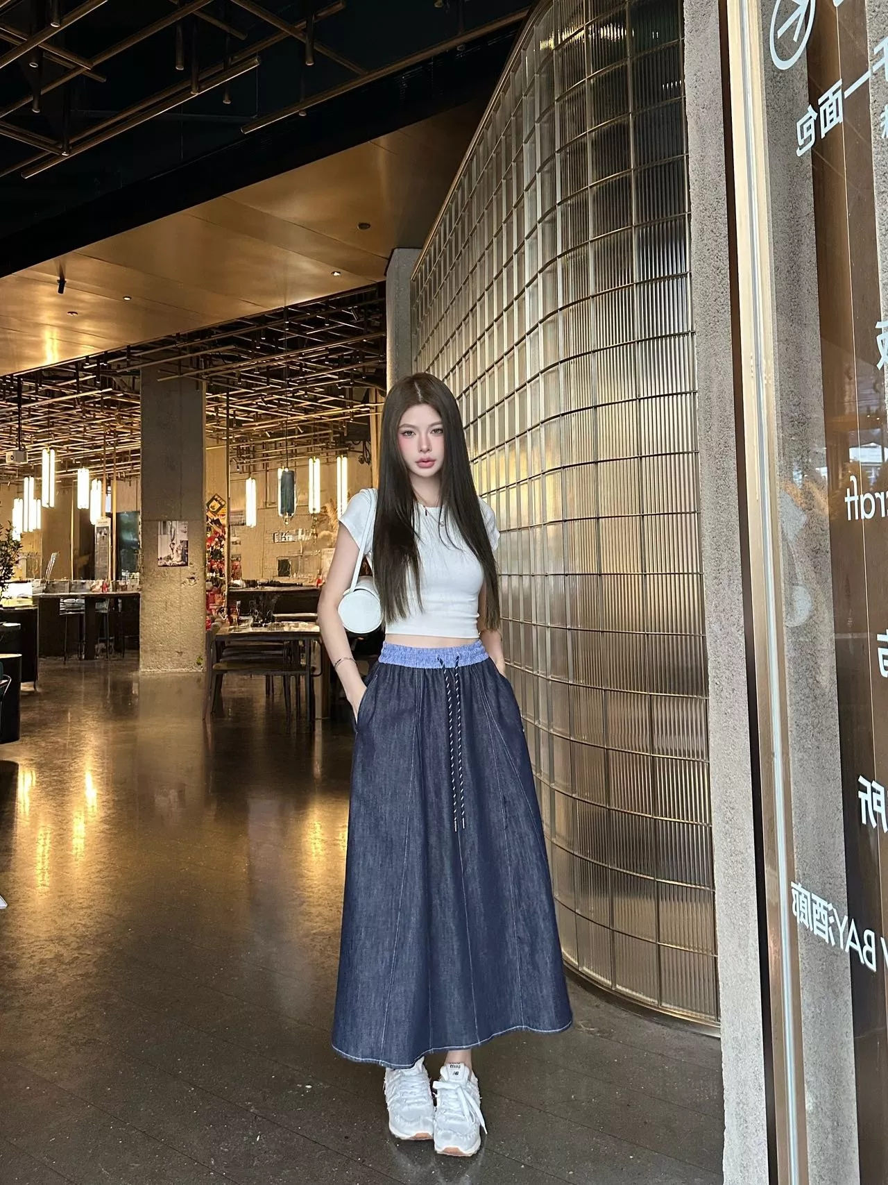 미우미우 배색 허리 밴딩 데님 스커트 상세 이미지 11
