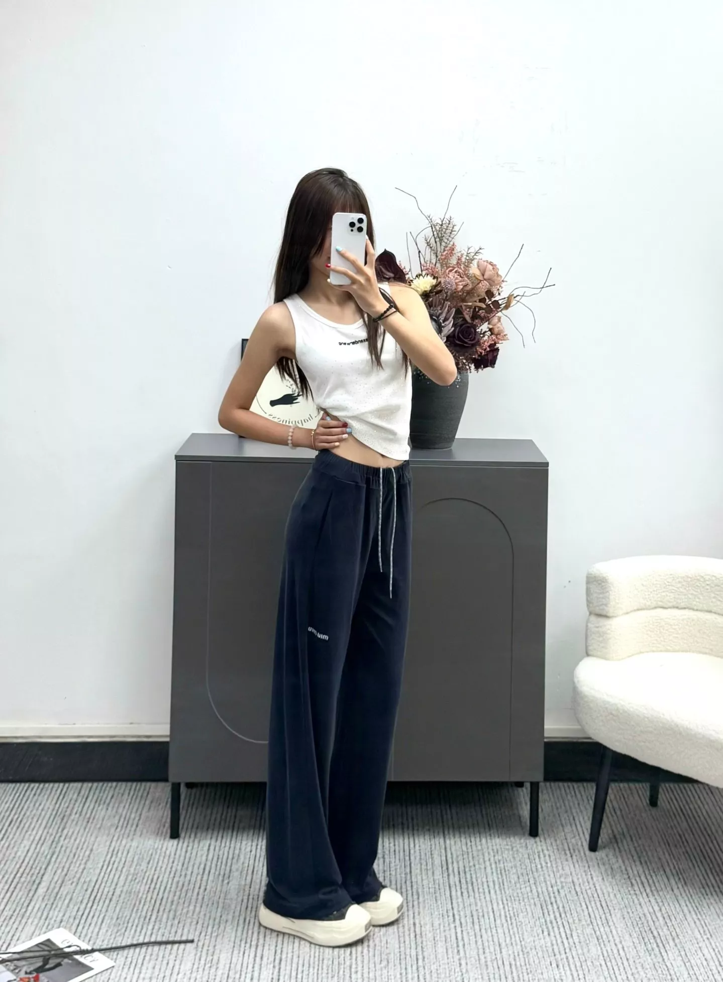 미우미우 와이드 스트레이트 밴딩 팬츠 상세 이미지 18