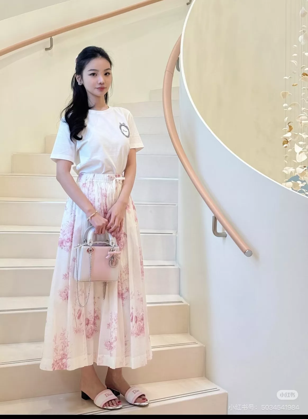 디올 핑크 프린트 밴딩 스커트 상세 이미지 11