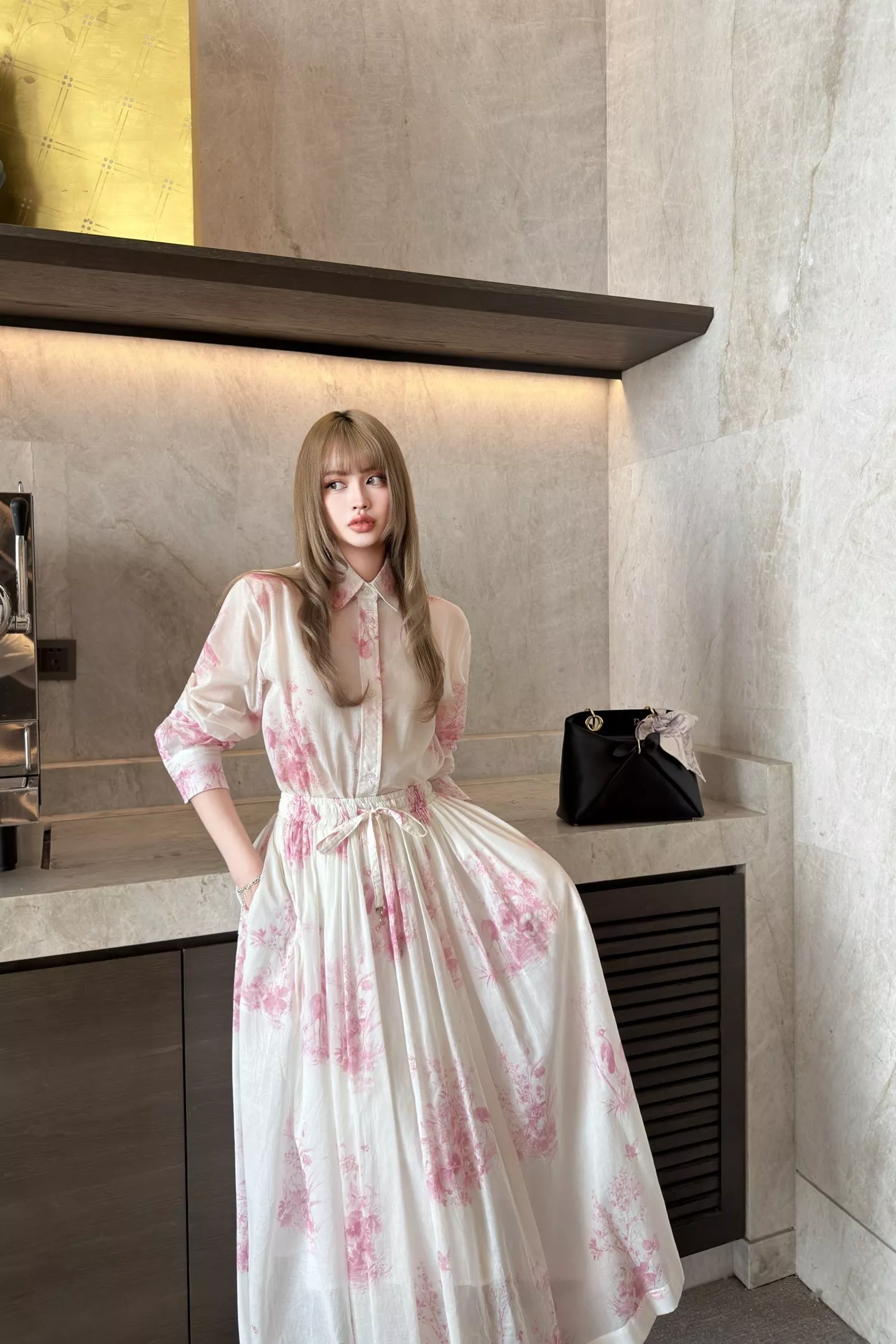 디올 핑크 프린트 밴딩 스커트 상세 이미지 21