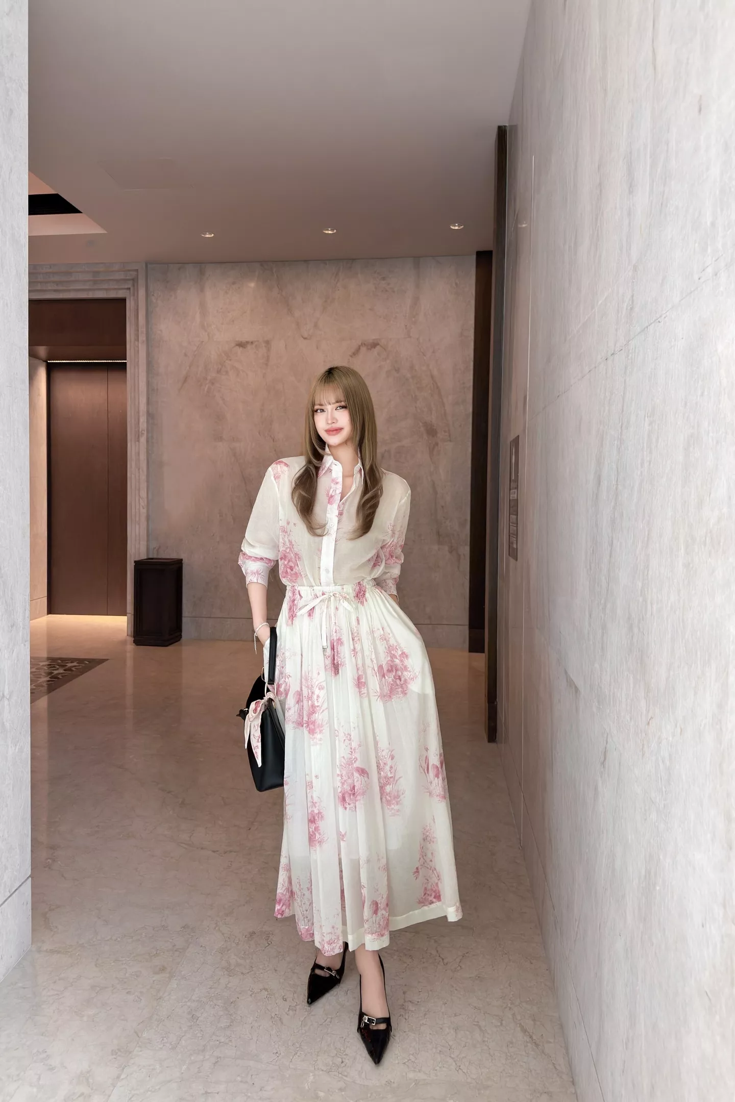 디올 핑크 프린트 밴딩 스커트 상세 이미지 24