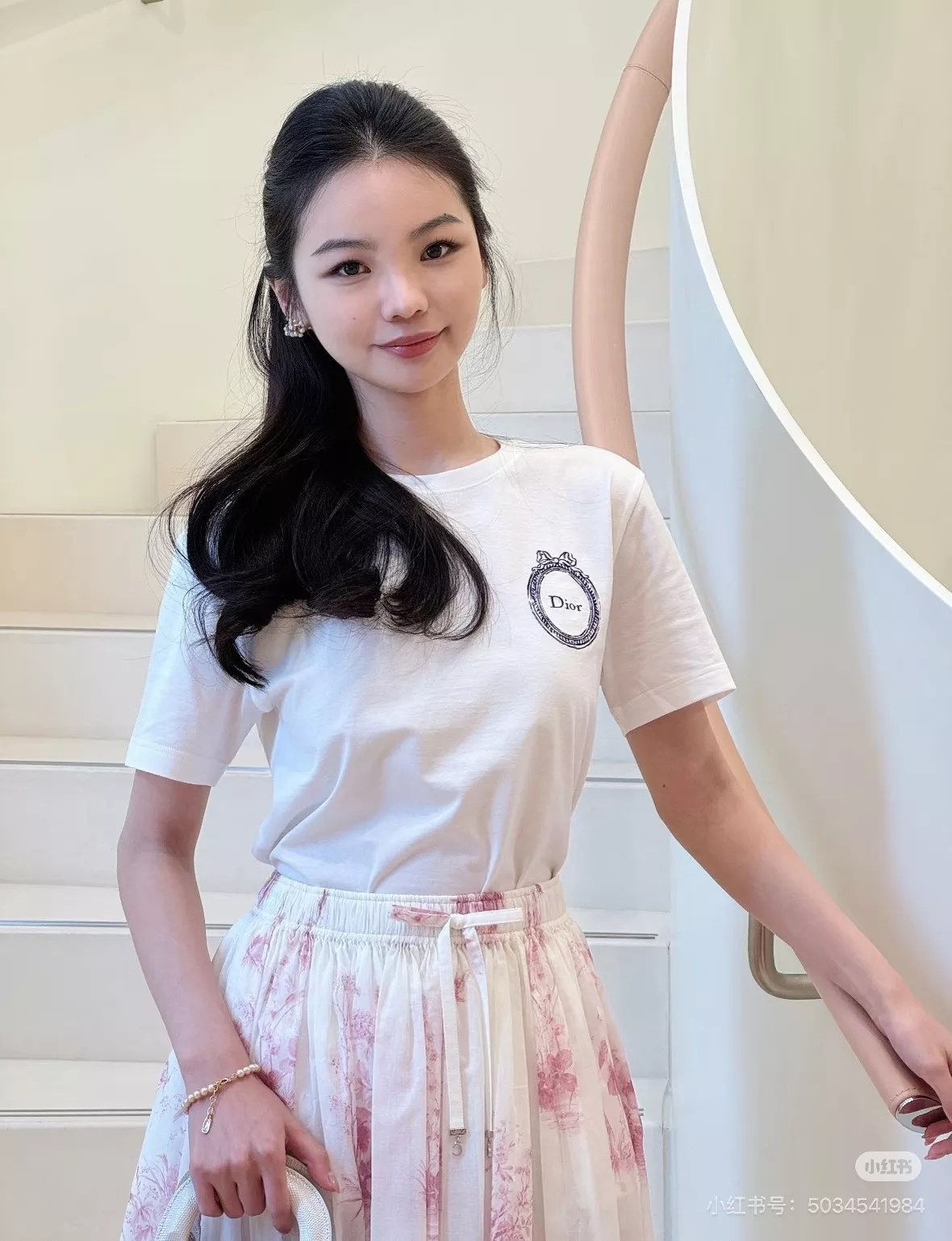 디올 핑크 프린트 밴딩 스커트 상세 이미지 12