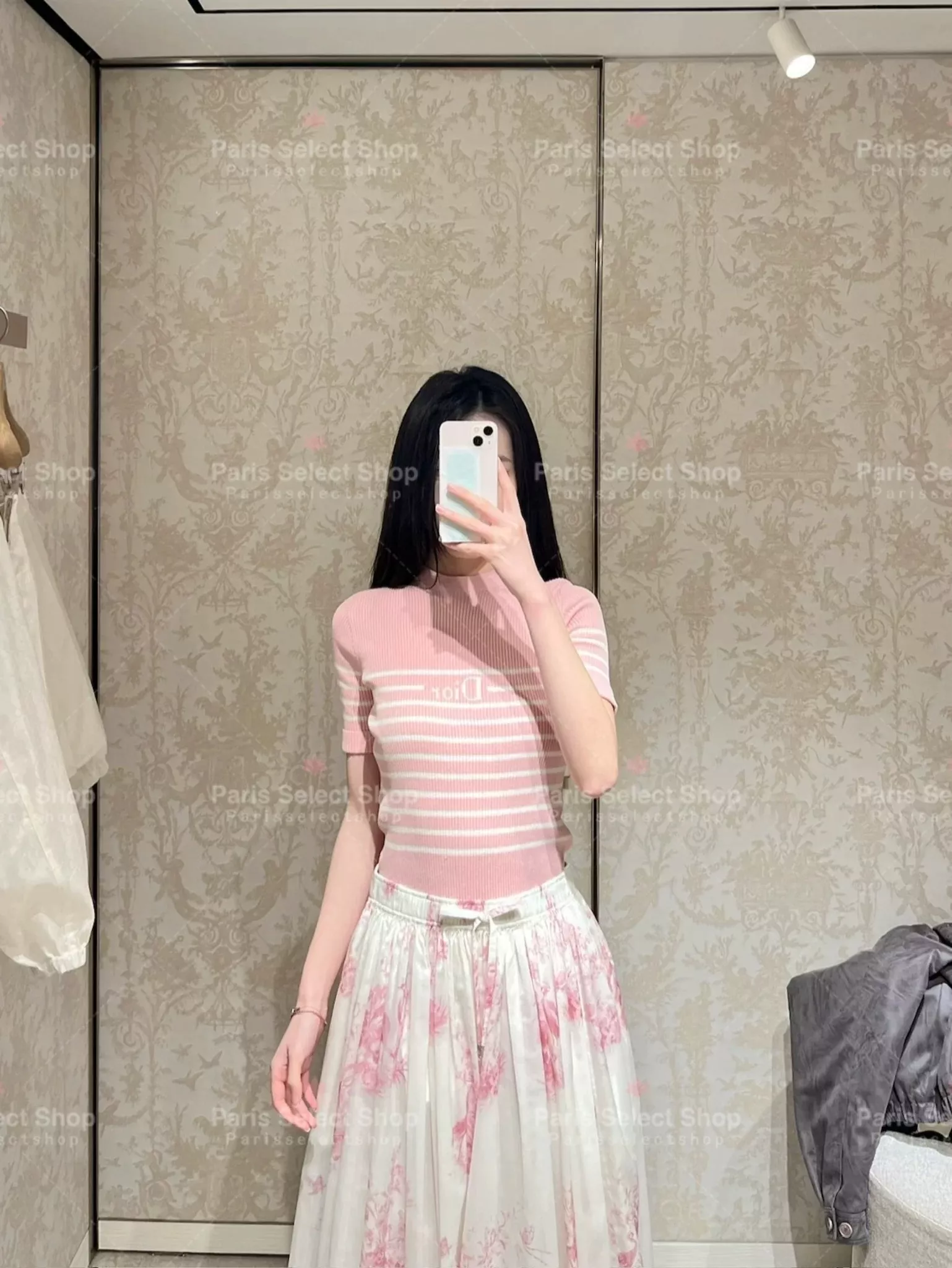 디올 핑크 프린트 밴딩 스커트 상세 이미지 17