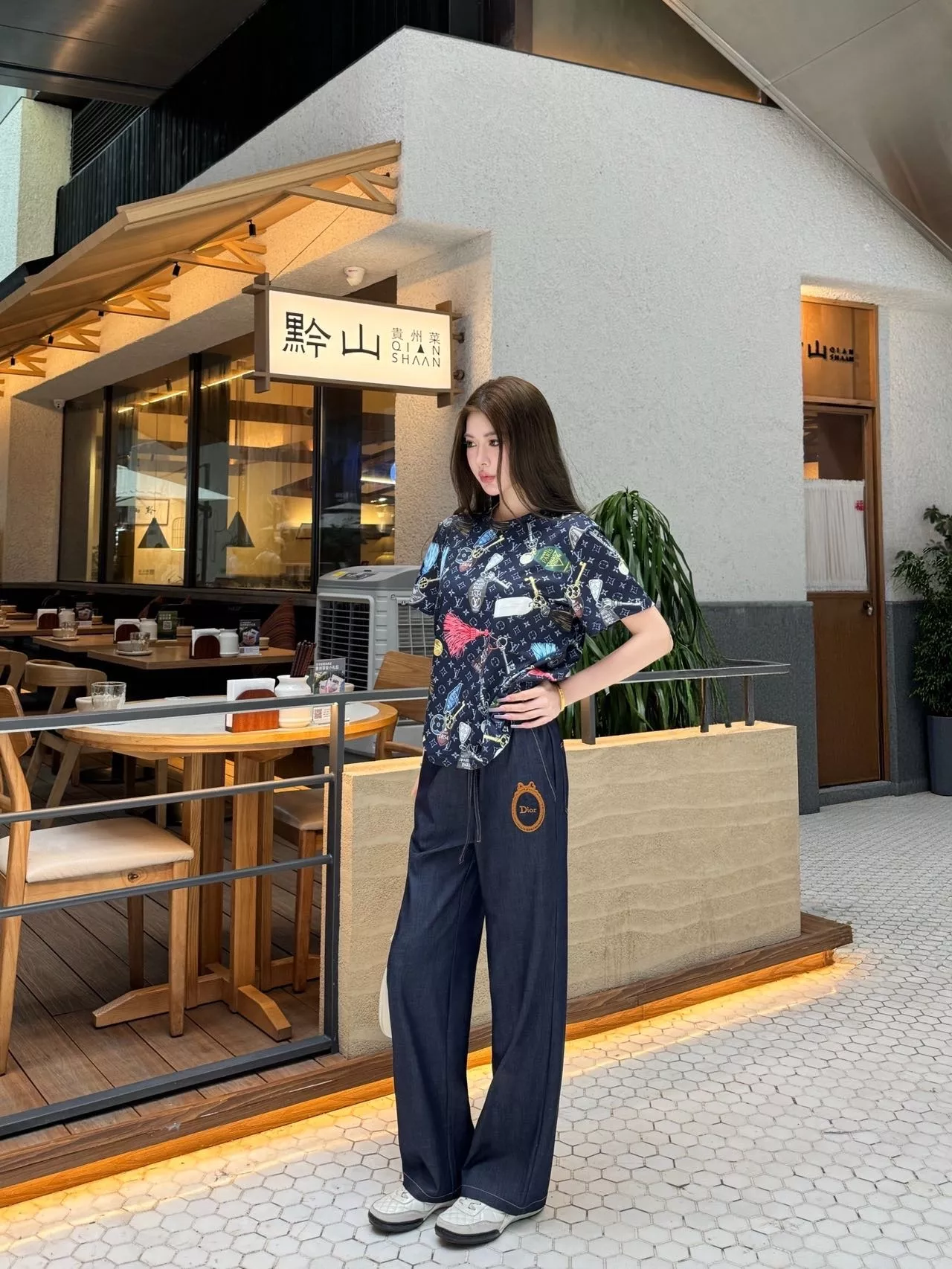디올 로고 자수 스트링 와이드 팬츠 상세 이미지 13