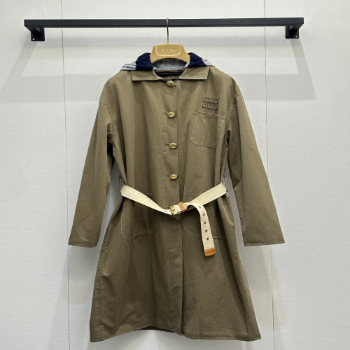 미우미우 카키 벨트 트렌치 코트