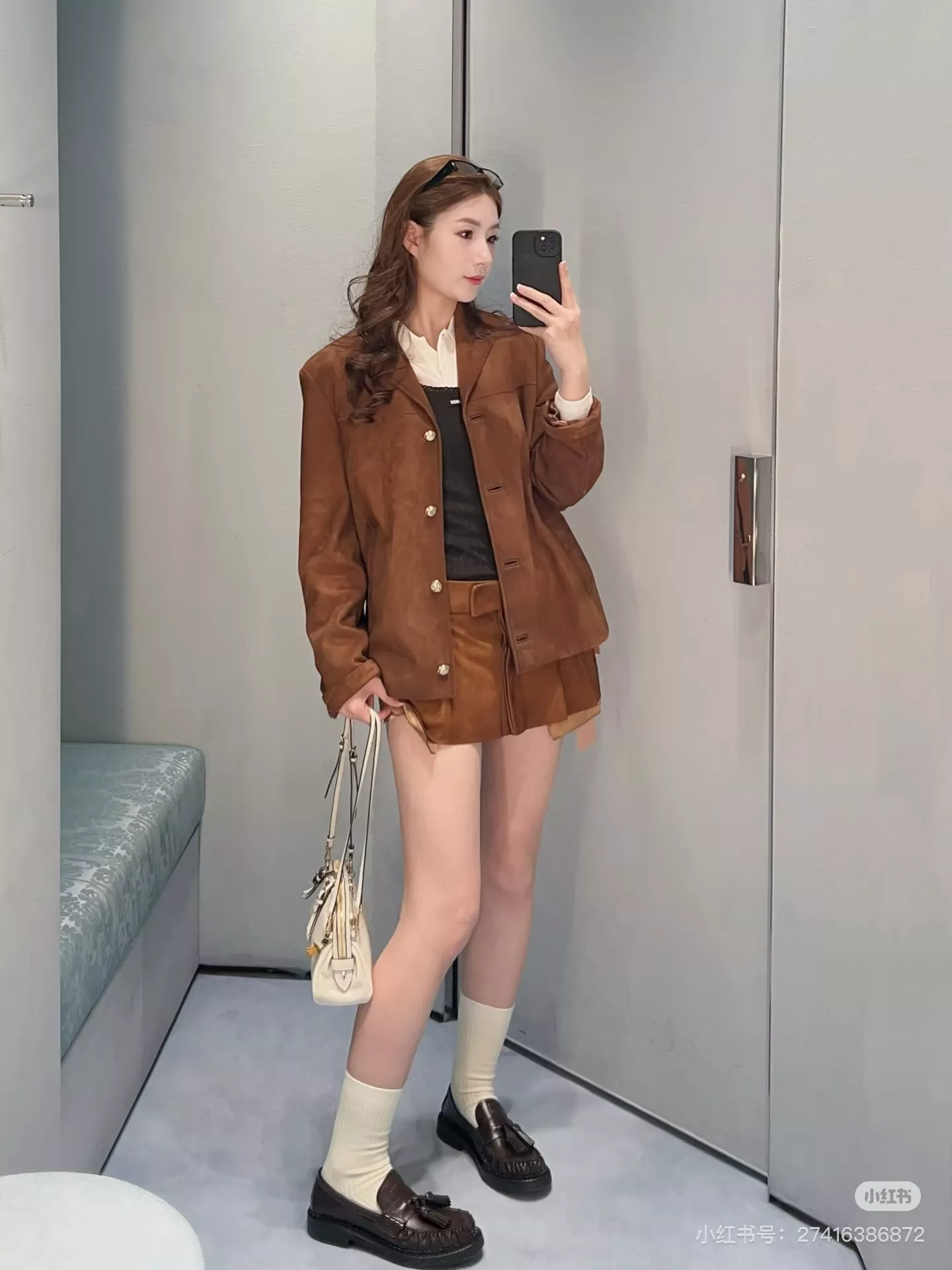 미우미우 스웨이드 플리츠 스커트 상세 이미지 4