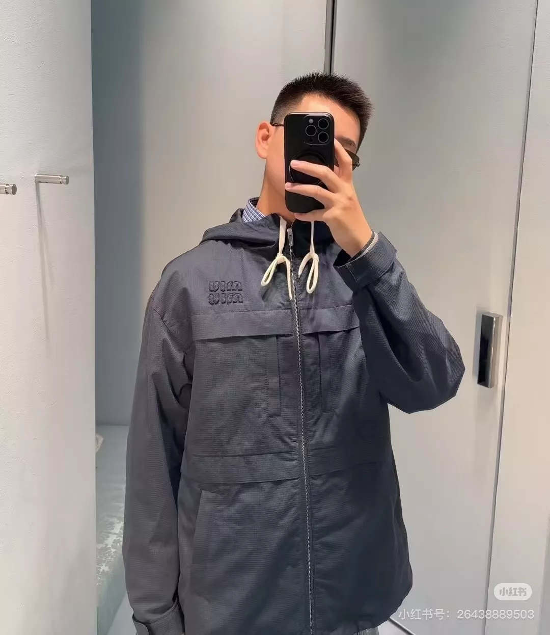미우미우 체크 패치 자수 후드 루즈핏 재킷 상세 이미지 22