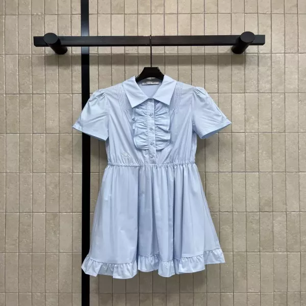디올 프릴 카라 반소매 셔츠형 원피스