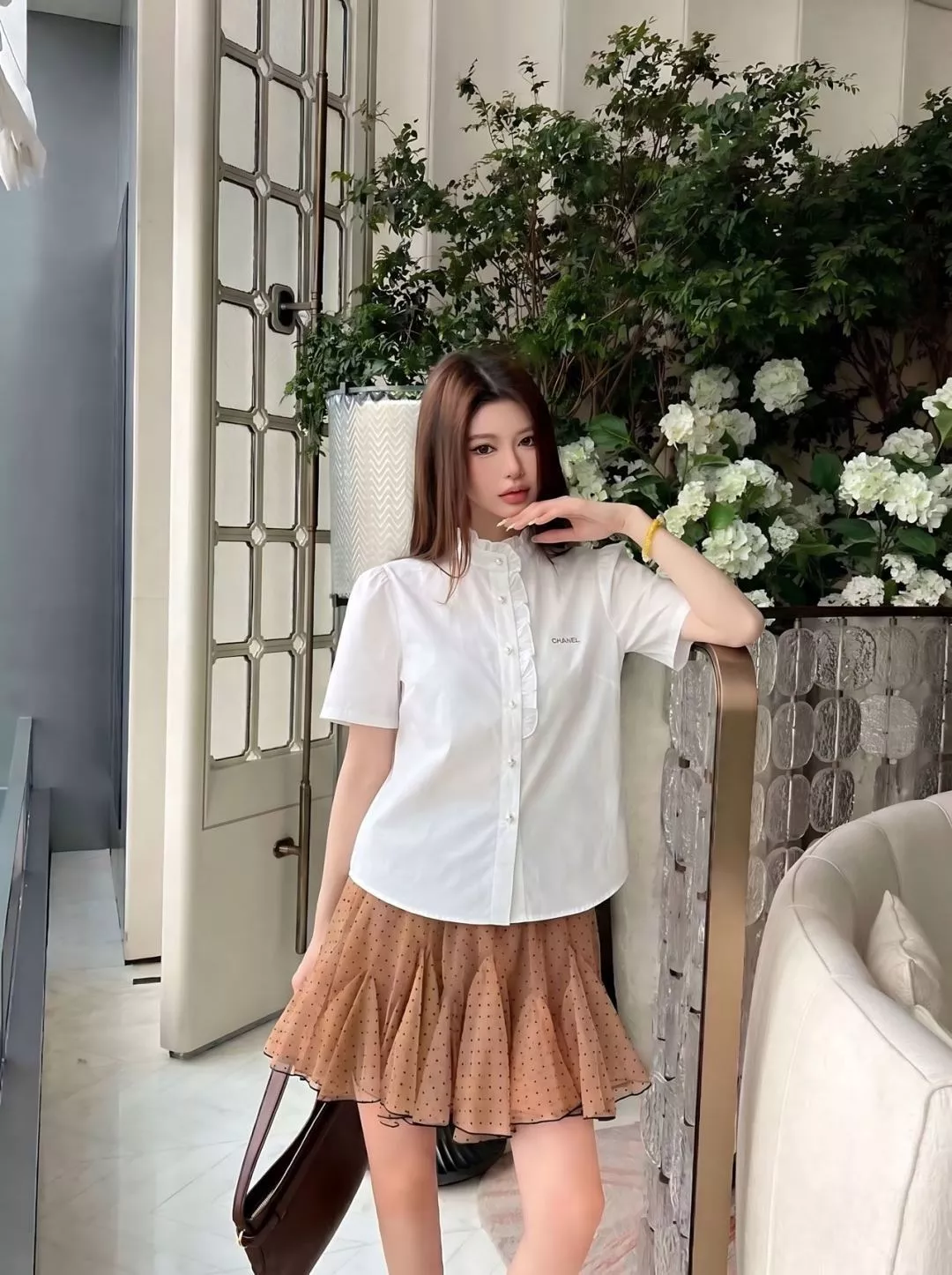 샤넬 프릴 디테일 반소매 코튼 셔츠 상세 이미지 24