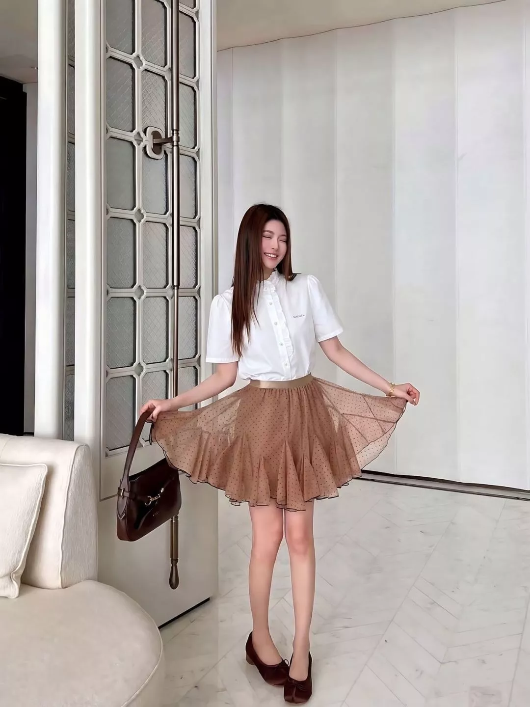 샤넬 프릴 디테일 반소매 코튼 셔츠 상세 이미지 27