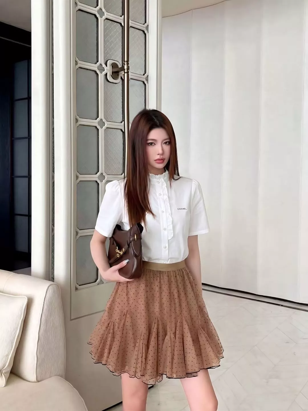 샤넬 프릴 디테일 반소매 코튼 셔츠 상세 이미지 21