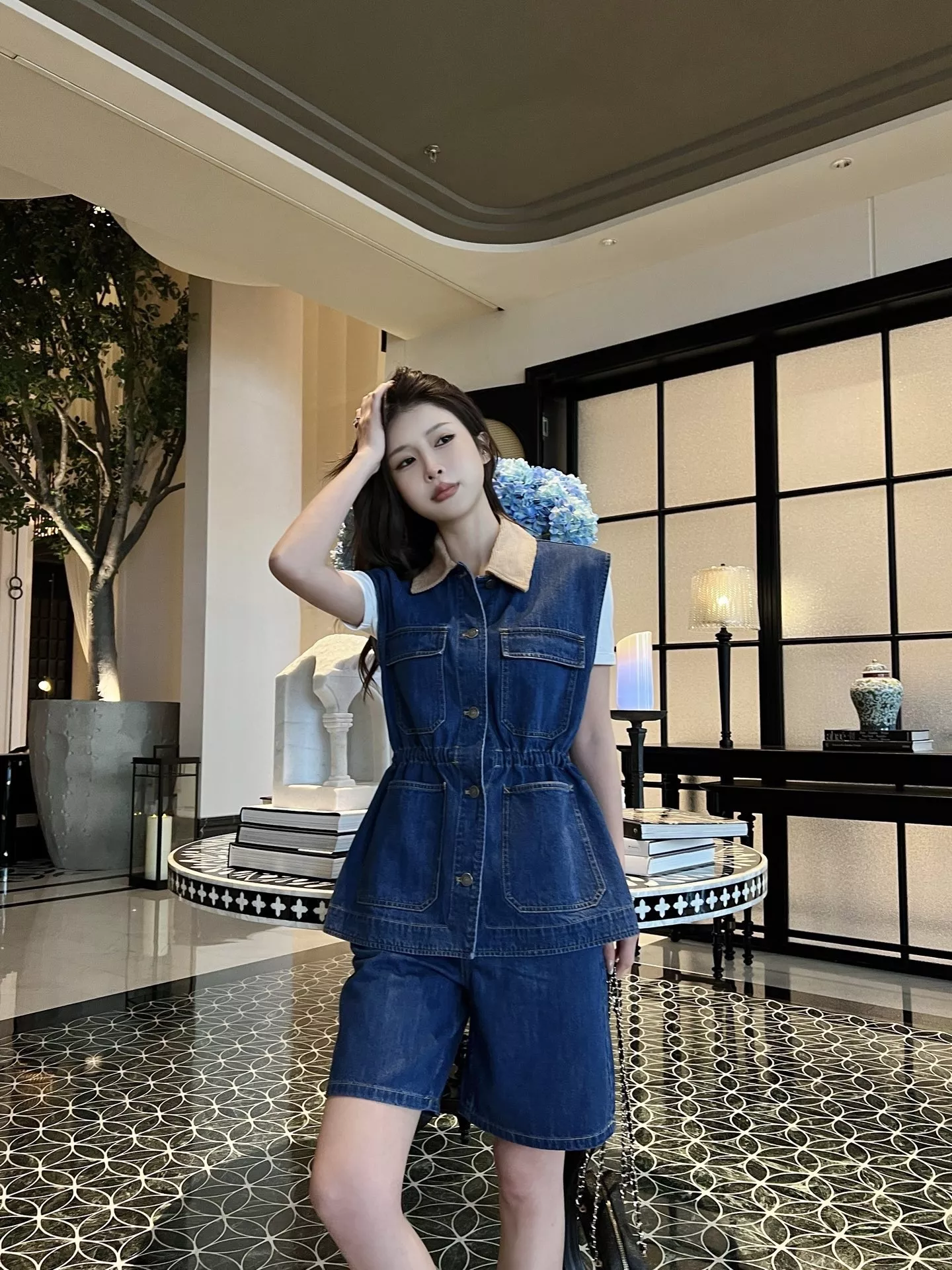 노브랜드 복고 데님 베스트와 숏팬츠 세트 상세 이미지 13
