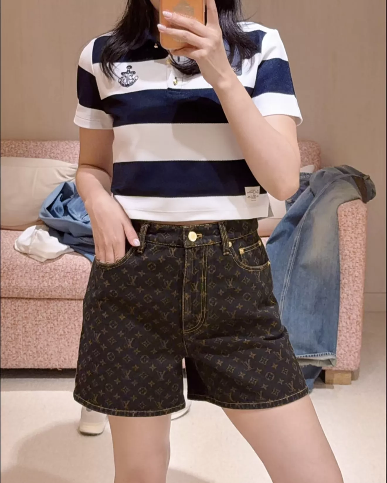 루이비통 모노그램 하이웨이스트 데님 쇼츠 상세 이미지 19