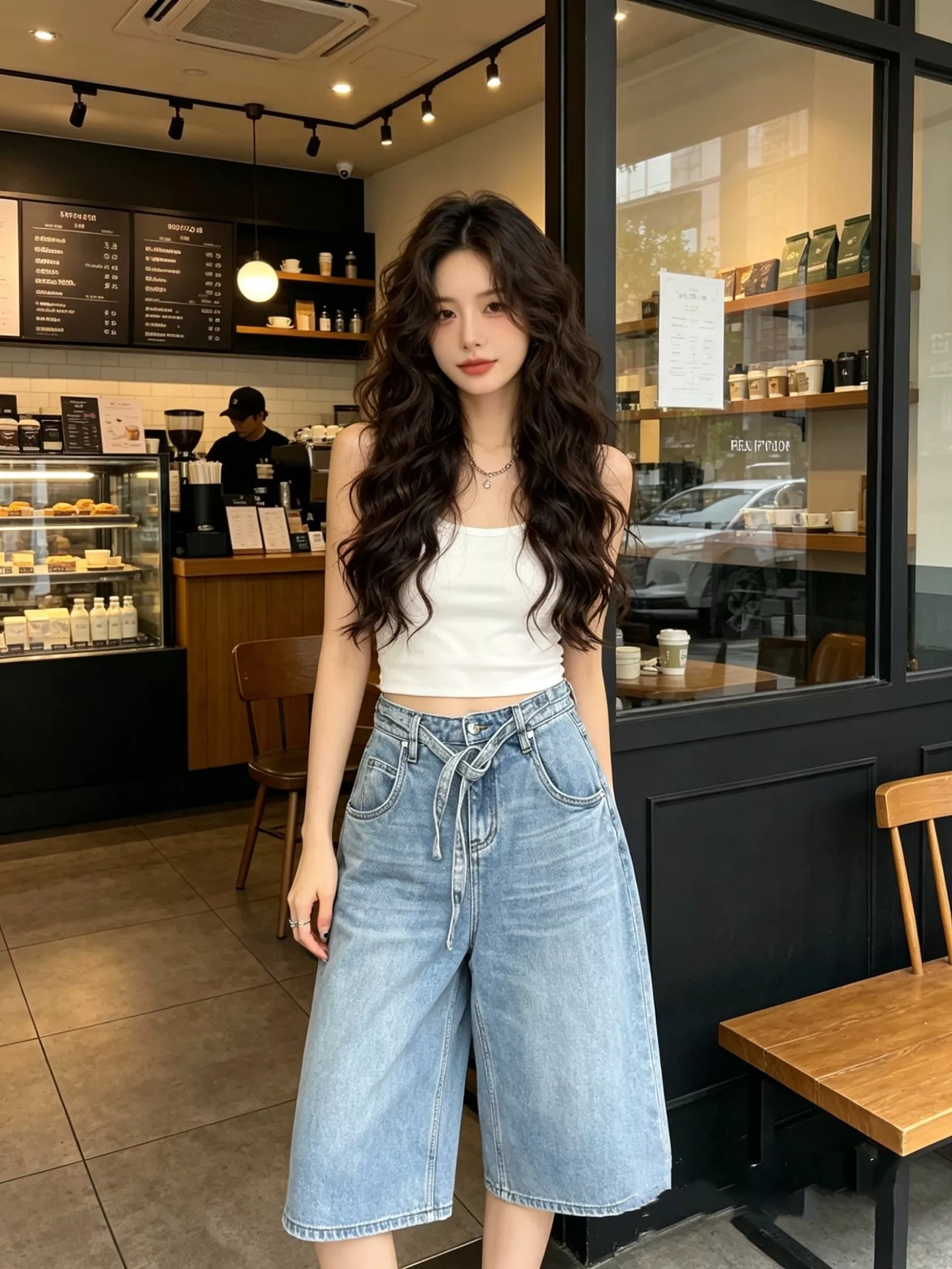셀린느 하이웨이스트 와이드 데님 반바지 상세 이미지 15