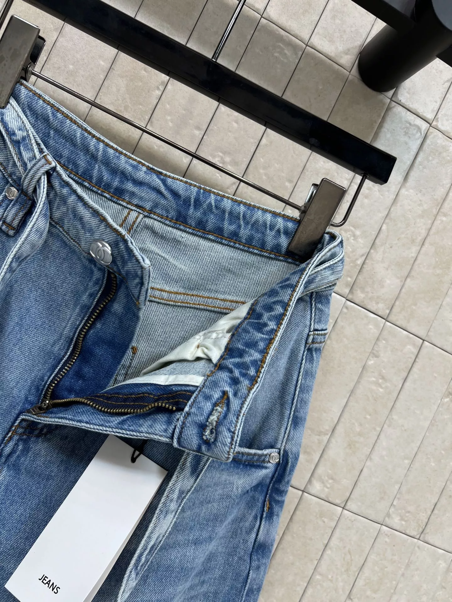 셀린느 하이웨이스트 와이드 데님 반바지 상세 이미지 6