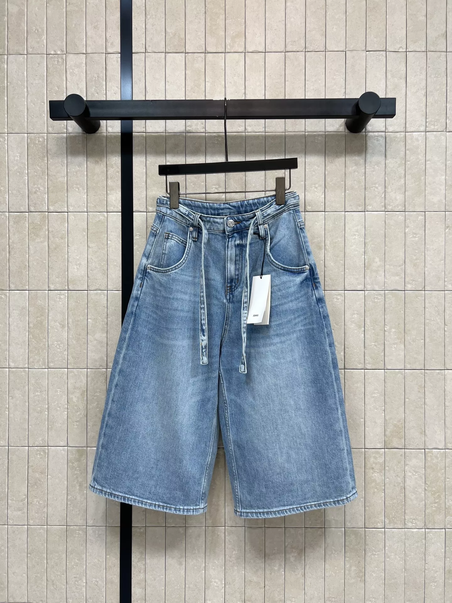 셀린느 하이웨이스트 와이드 데님 반바지 상세 이미지 1