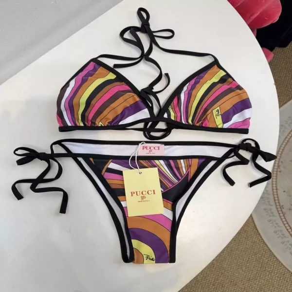 에밀리오푸치 기하학 스트라이프 삼각컵 끈 비키니