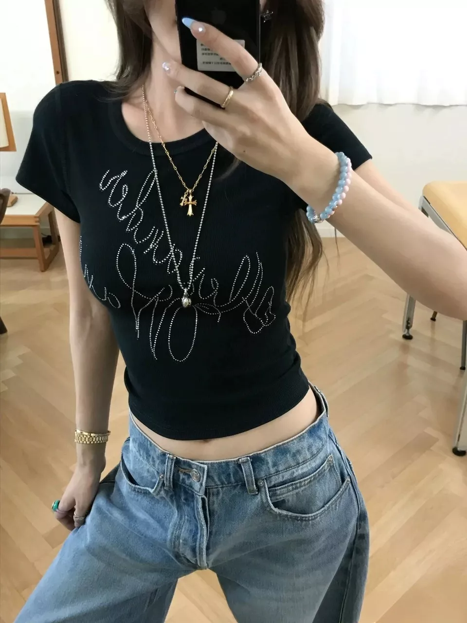 알렉산더왕 여성 레터링 큐빅 슬림 반팔티 상세 이미지 10