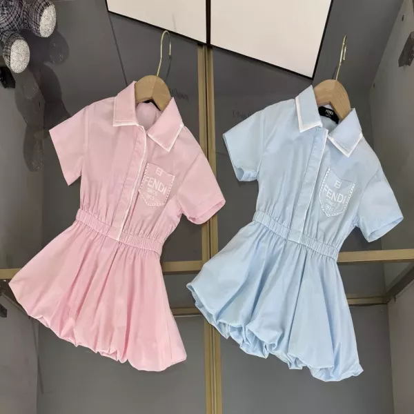 펜디 아동 카라 반소매 원피스