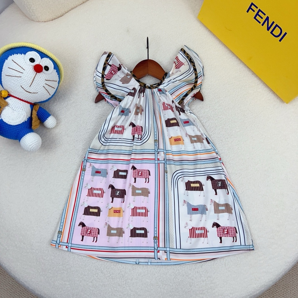 펜디 프린트 퍼프소매 원피스