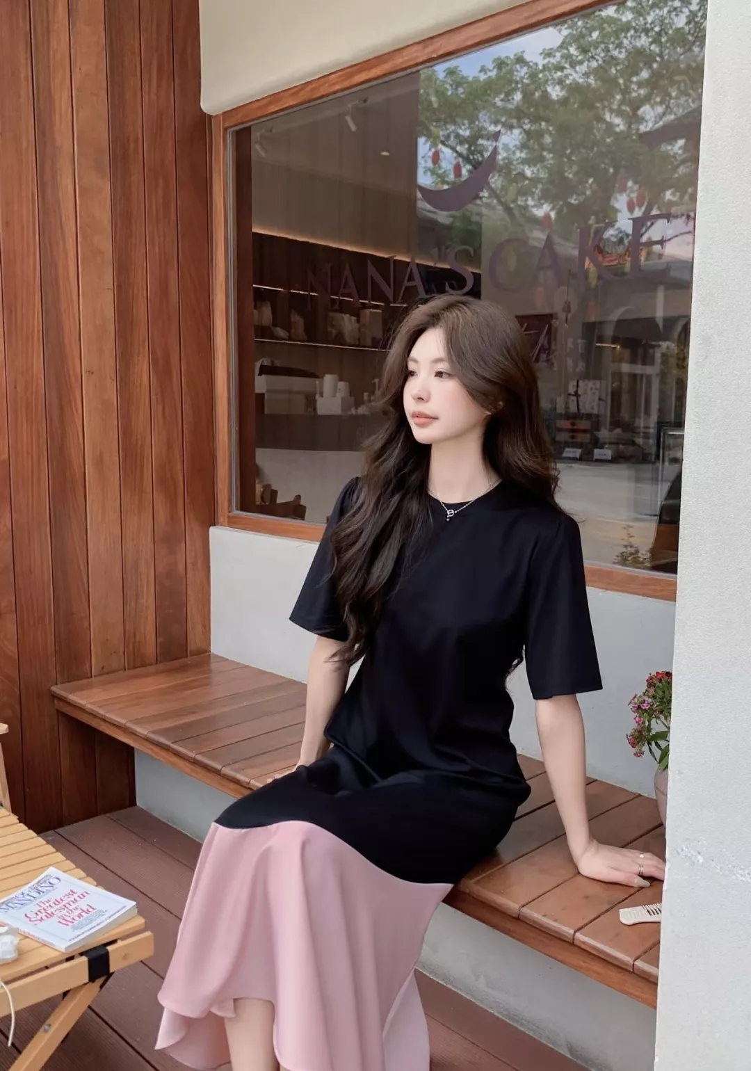 프라다 배색 머메이드 반소매 원피스 상세 이미지 12