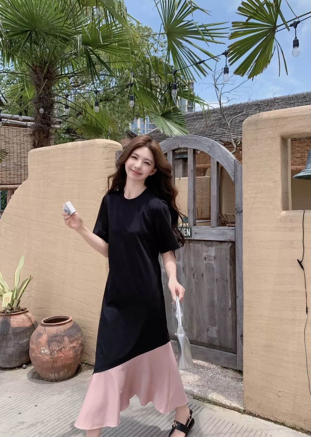 프라다 배색 머메이드 반소매 원피스 상세 이미지 11