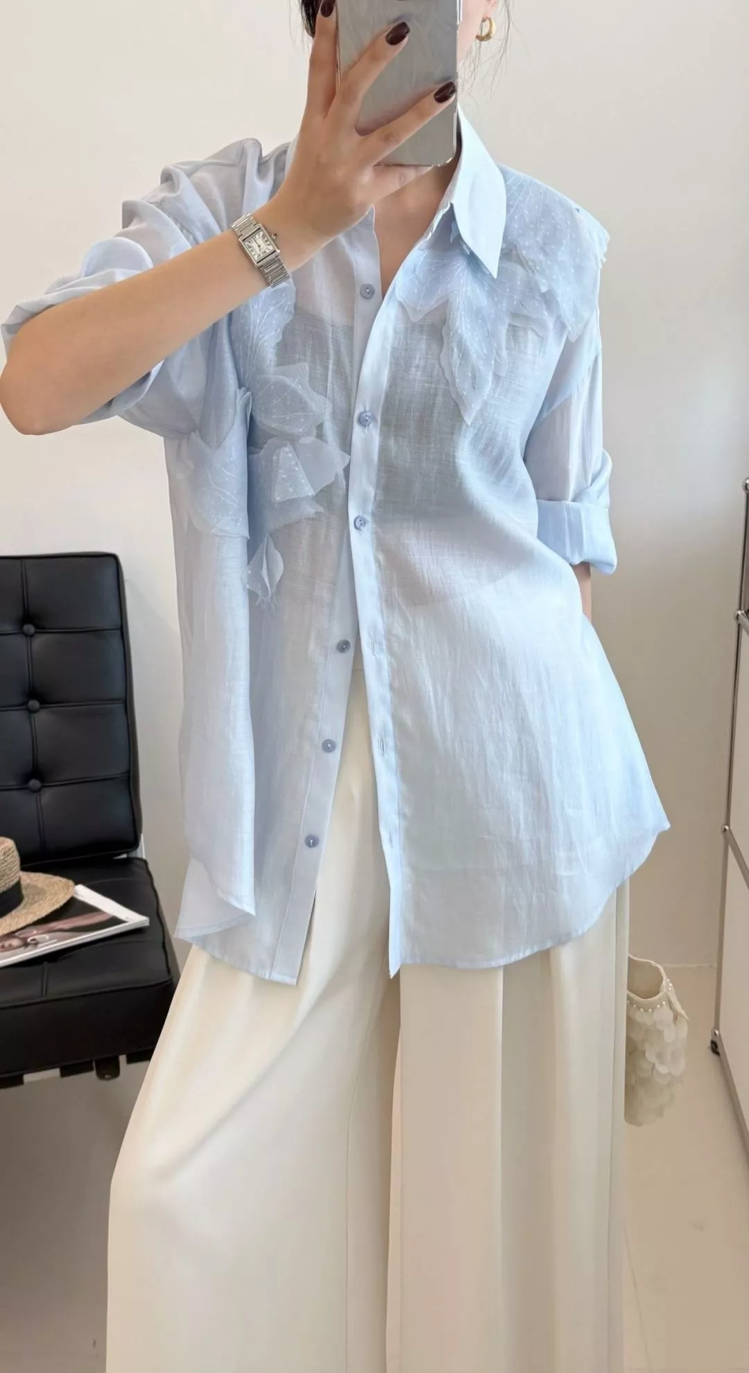 발렌티노 나비 장식 시스루 블루 셔츠 상세 이미지 18